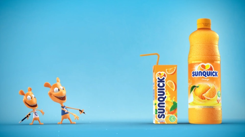 Sunquick Tetra Pak & concentrate Sun & Quick mascots